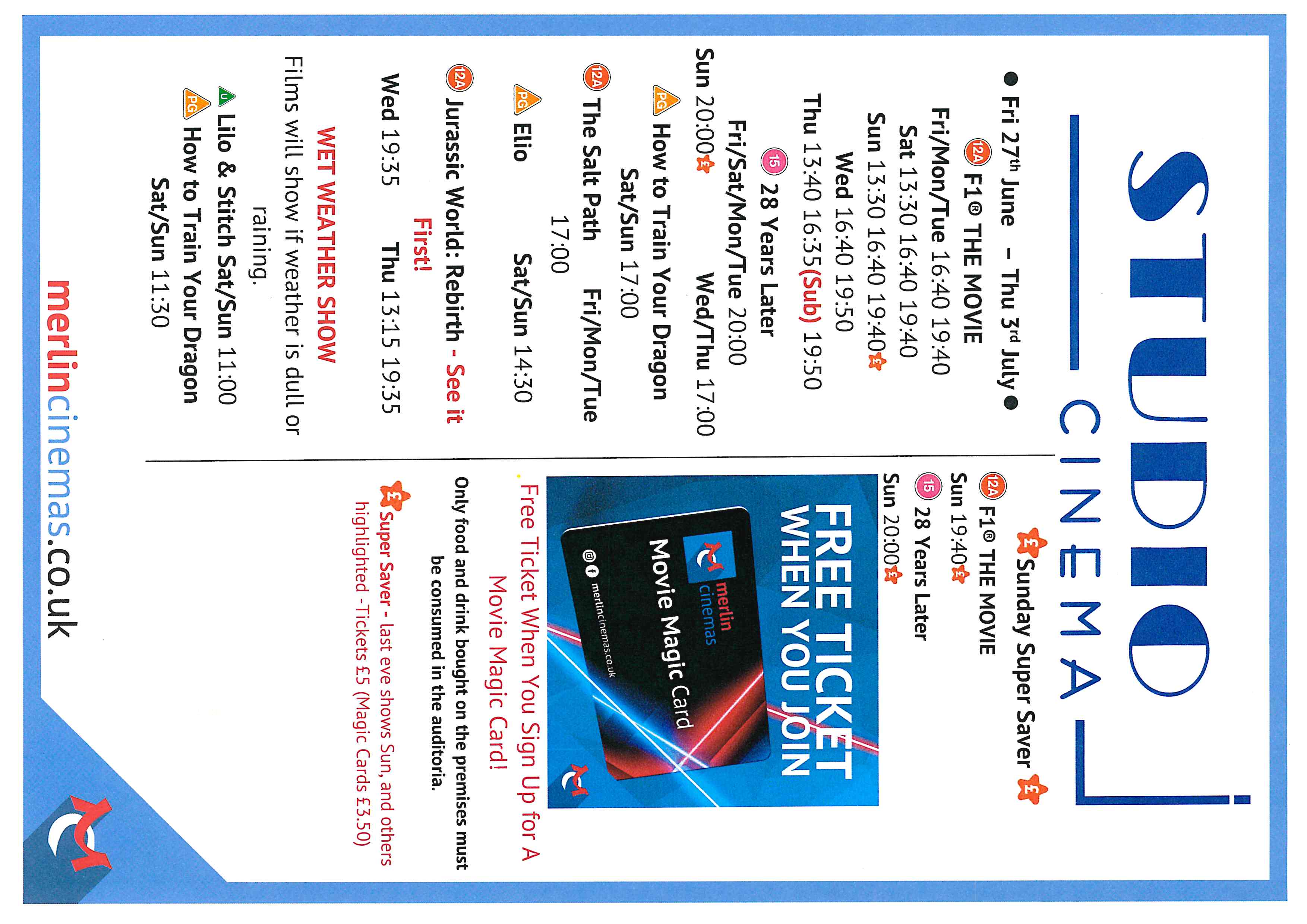 Cinema listings on at Studio Cinema in Coleford. Visit www.merlincinemas.co.uk